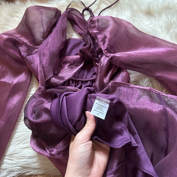 LUCY IN THE SKY Crinkle Long Sleeve Babydoll Mini Dress - Picture 7 of 7